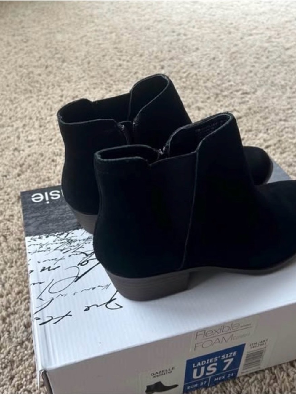 Women's Black Ankle Booties with Low Heel - Flexible Foam Comfort
